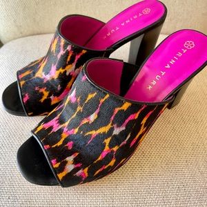 Trina Turk Leopard Luxe Calf Hair Mules